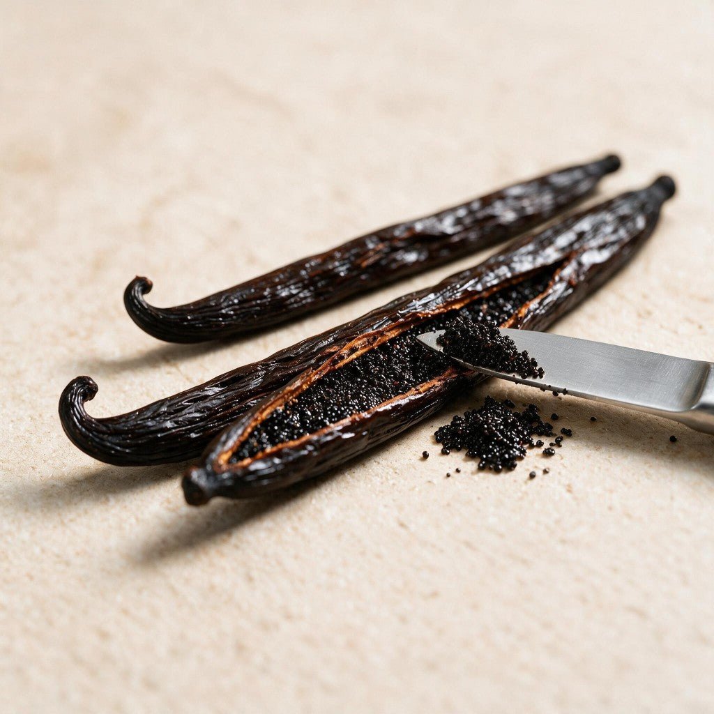 Neugini Naturals Vanilla Bean Caviar Seeds — 100% dried vanilla seeds with visible black specks, ready to use in desserts and baking